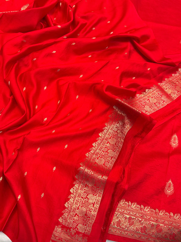 Red Pure Mashru Silk Handloom Banarasi Saree