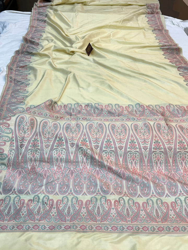 Cream Pure Katan Silk Handloom Banarasi Saree