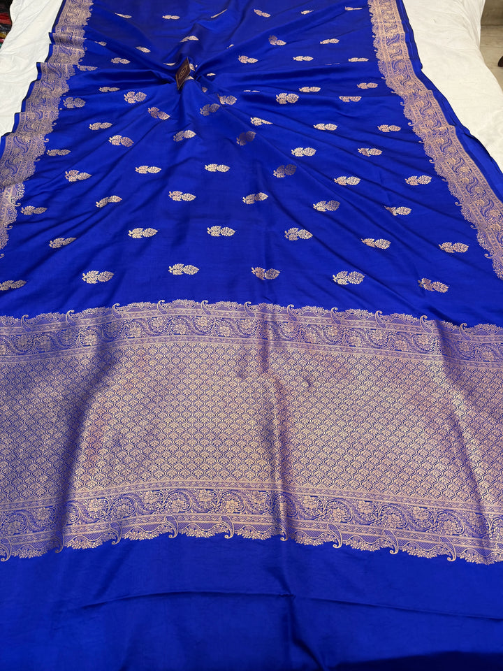 Royal Blue Pure Mashru Silk Handloom Banarasi Saree