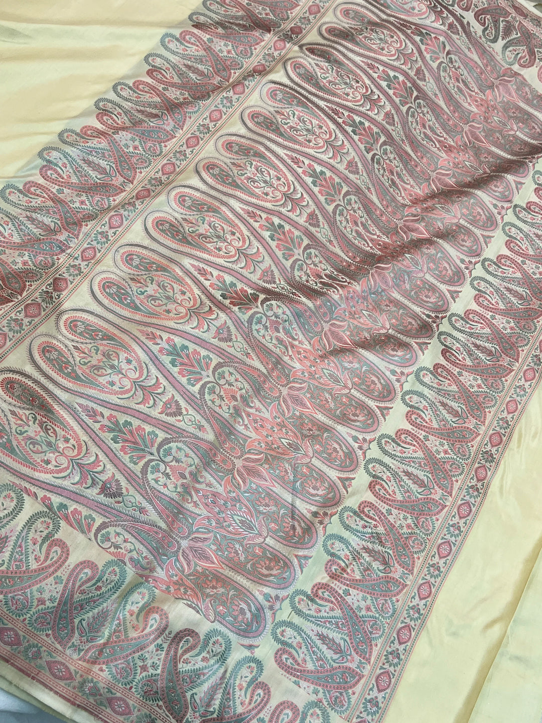 Cream Pure Katan Silk Handloom Banarasi Saree