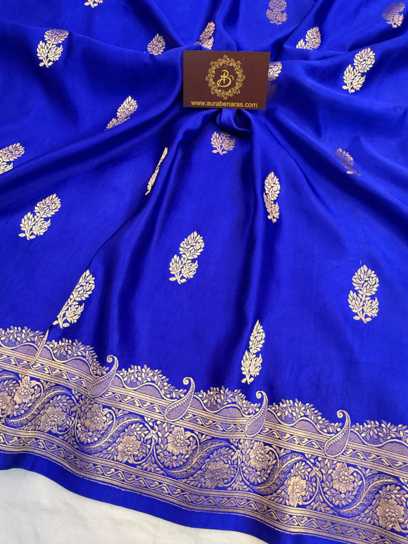 Royal Blue Pure Mashru Silk Handloom Banarasi Saree