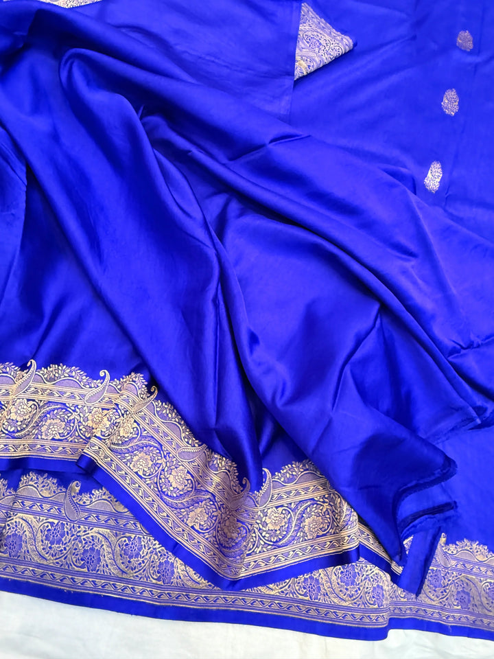 Royal Blue Pure Mashru Silk Handloom Banarasi Saree