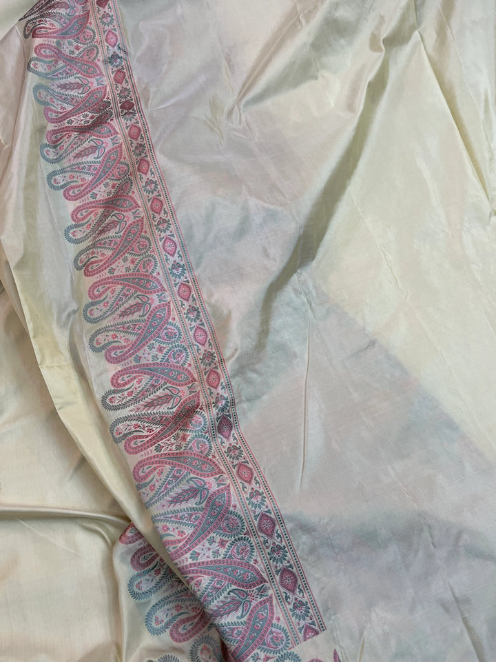 Cream Pure Katan Silk Handloom Banarasi Saree