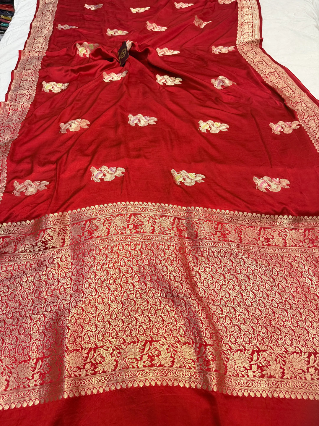 Red Pure Mashru Silk Handloom Banarasi Saree
