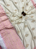 Off white Banarasi Handloom Katan Silk Saree - Aura Benaras