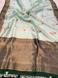 Mint Green Pure Banarasi Handloom Silk Saree - Aura Benaras