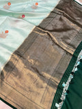 Mint Green Pure Banarasi Handloom Silk Saree - Aura Benaras