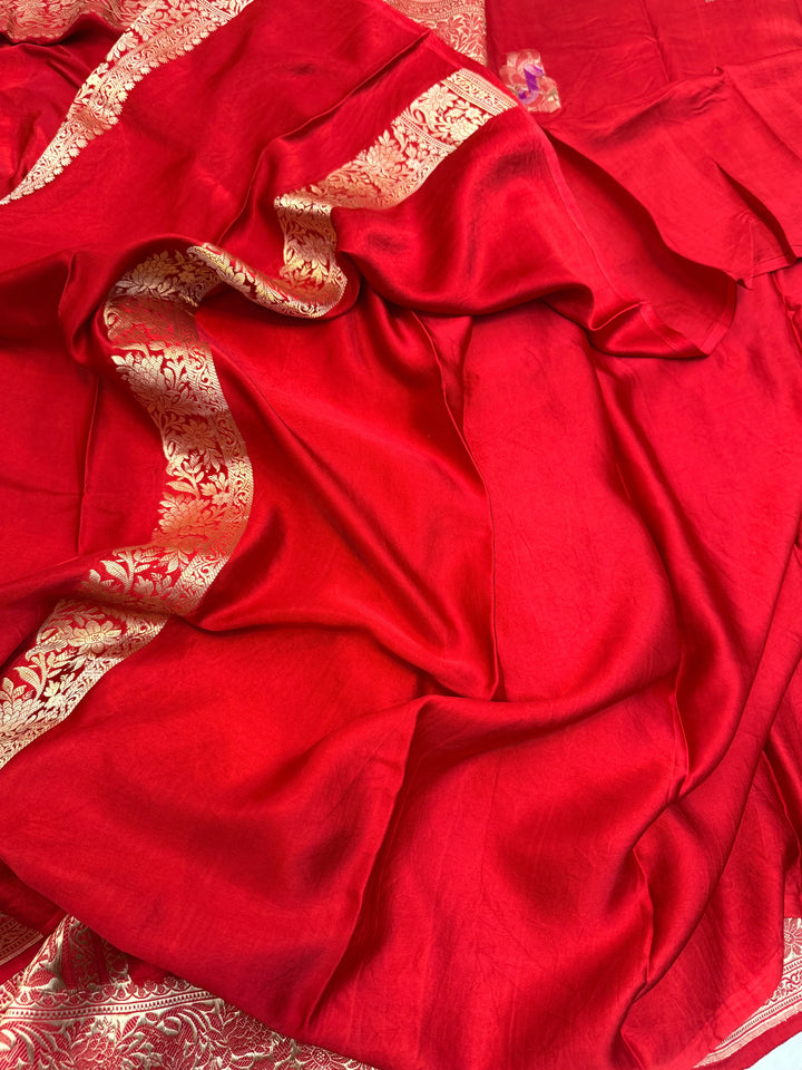 Red Pure Mashru Silk Handloom Banarasi Saree