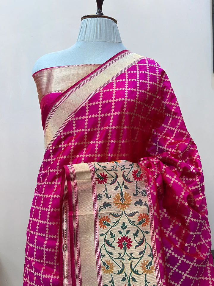 Rani Pink Pure Banarasi Handloom Katan Silk Saree