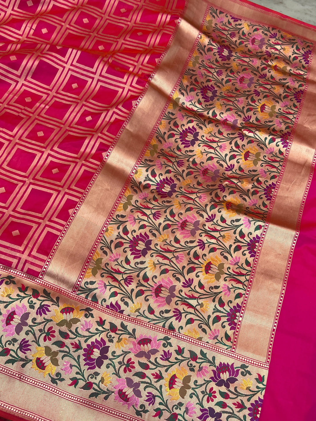 Orangish Pink Pure Banarasi Handloom Katan Silk Saree