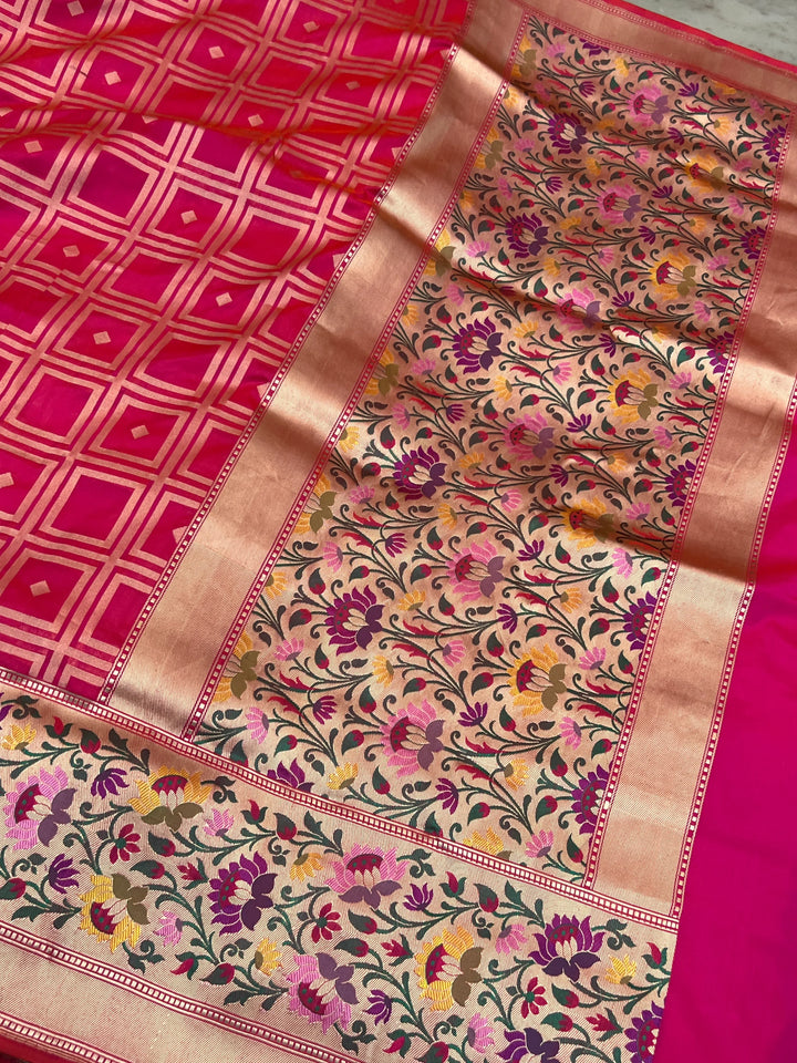 Orangish Pink Pure Banarasi Handloom Katan Silk Saree