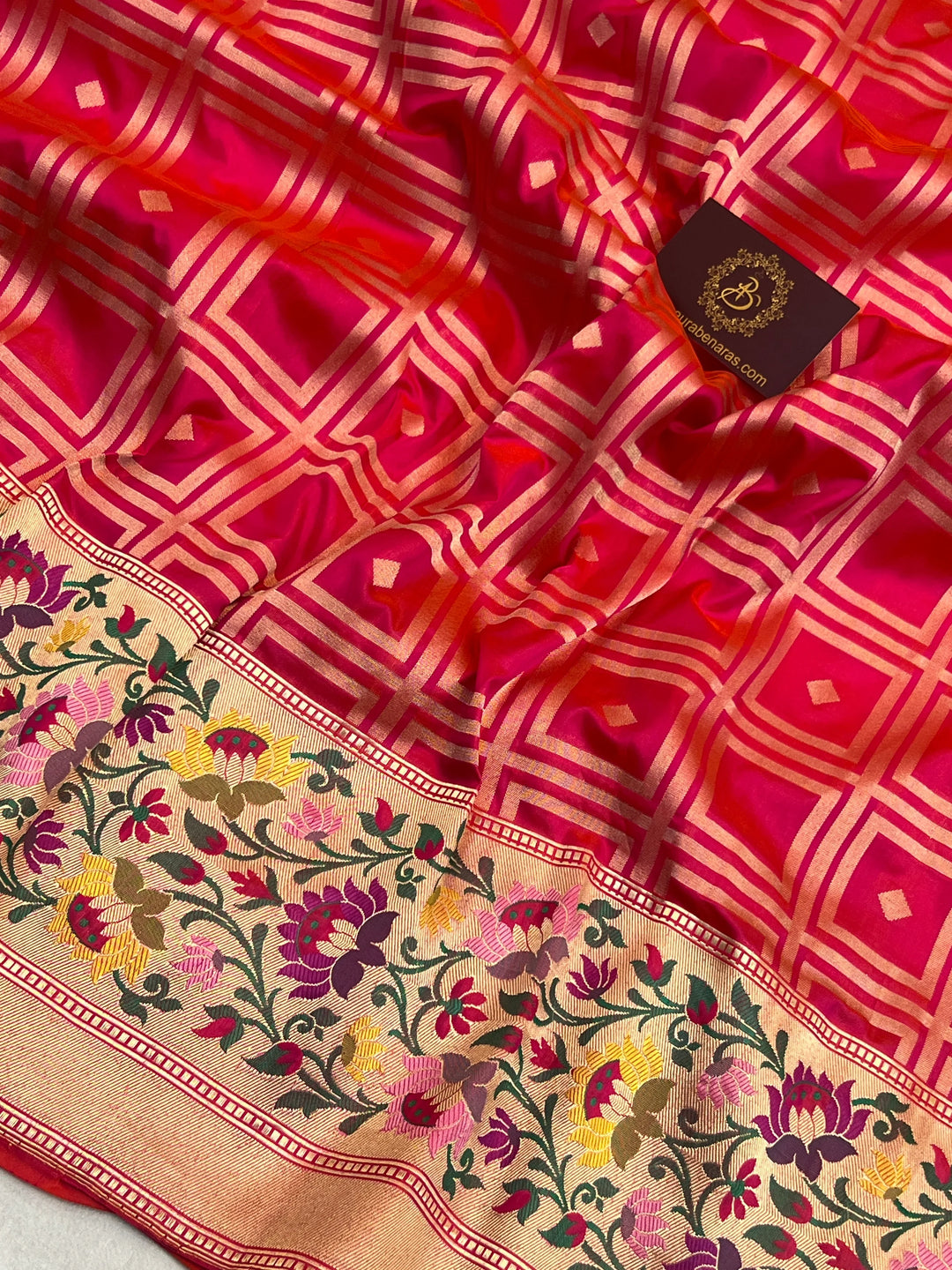 Orangish Pink Pure Banarasi Handloom Katan Silk Saree