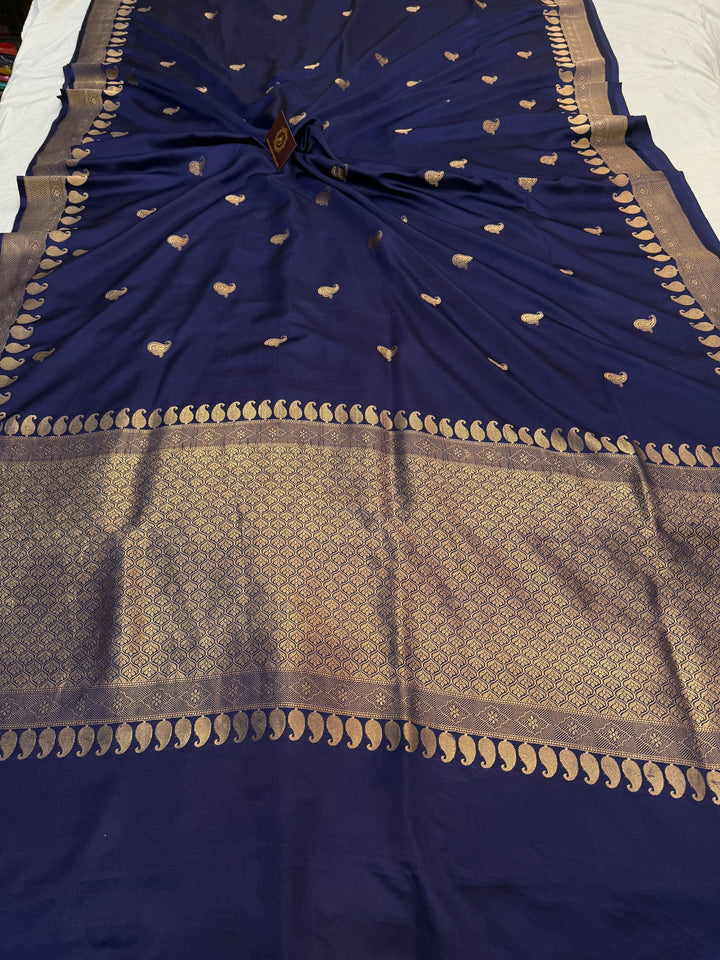Navy Pure Mashru Silk Handloom Banarasi Saree