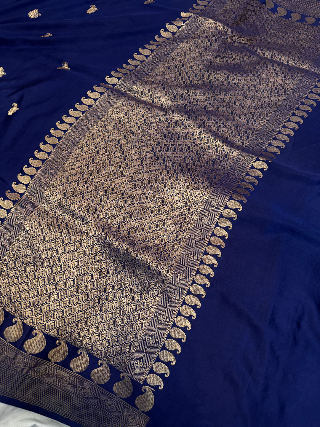 Navy Pure Mashru Silk Handloom Banarasi Saree