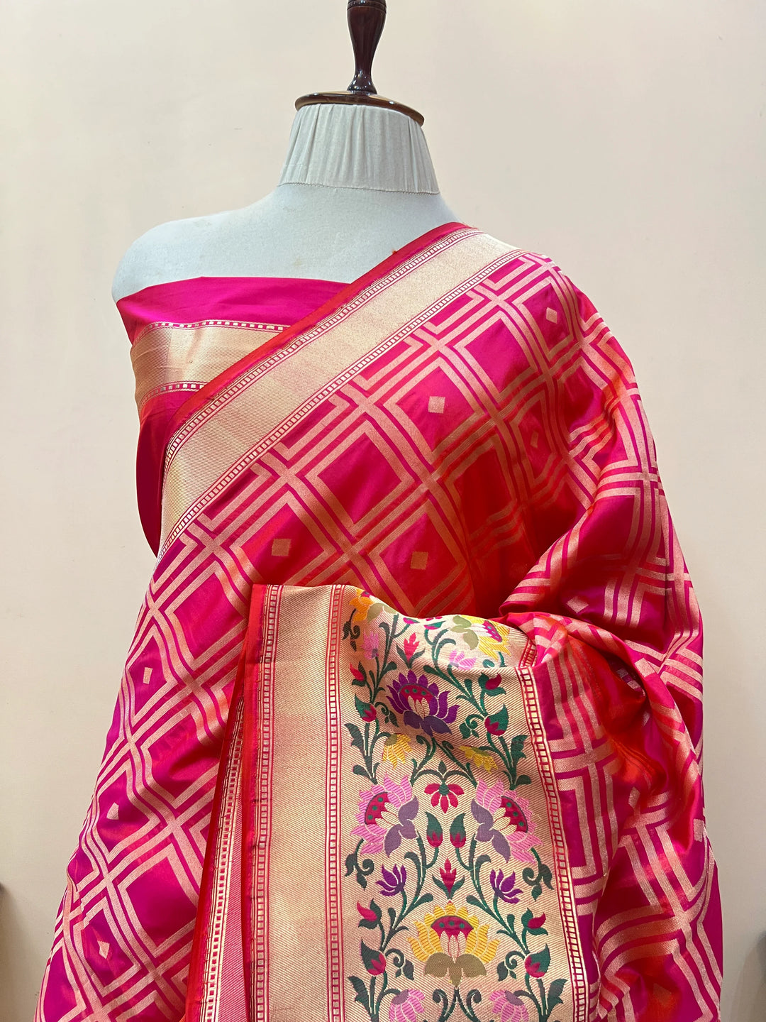 Orangish Pink Pure Banarasi Handloom Katan Silk Saree