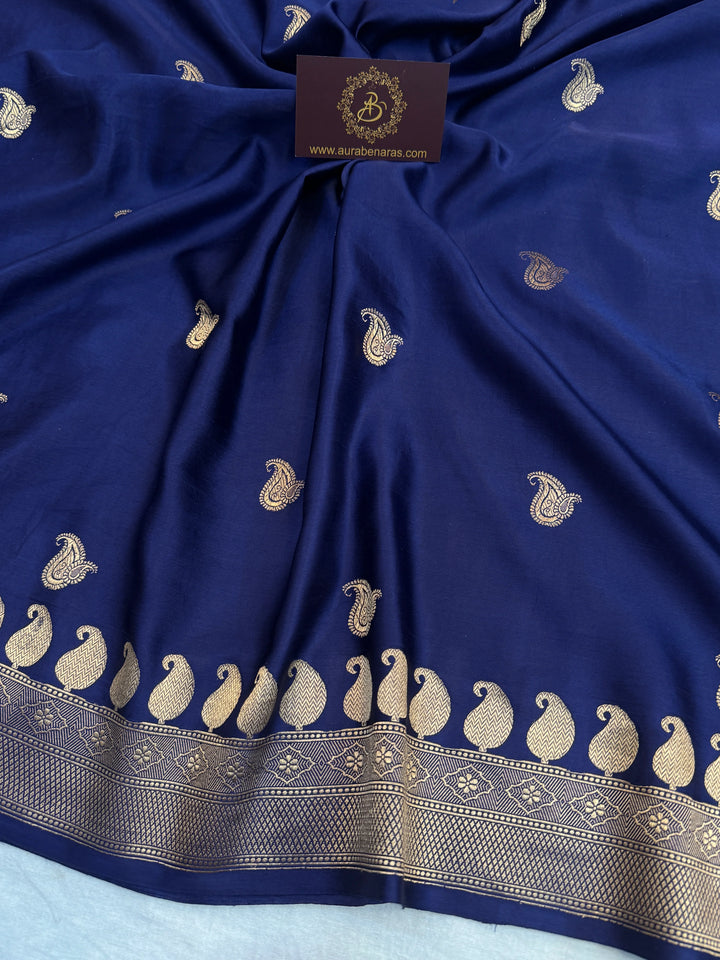 Navy Pure Mashru Silk Handloom Banarasi Saree