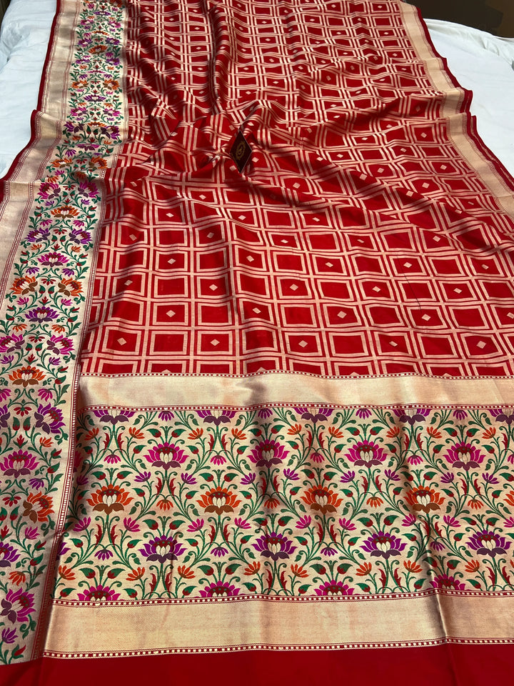 Red Pure Banarasi Handloom Katan Silk Saree