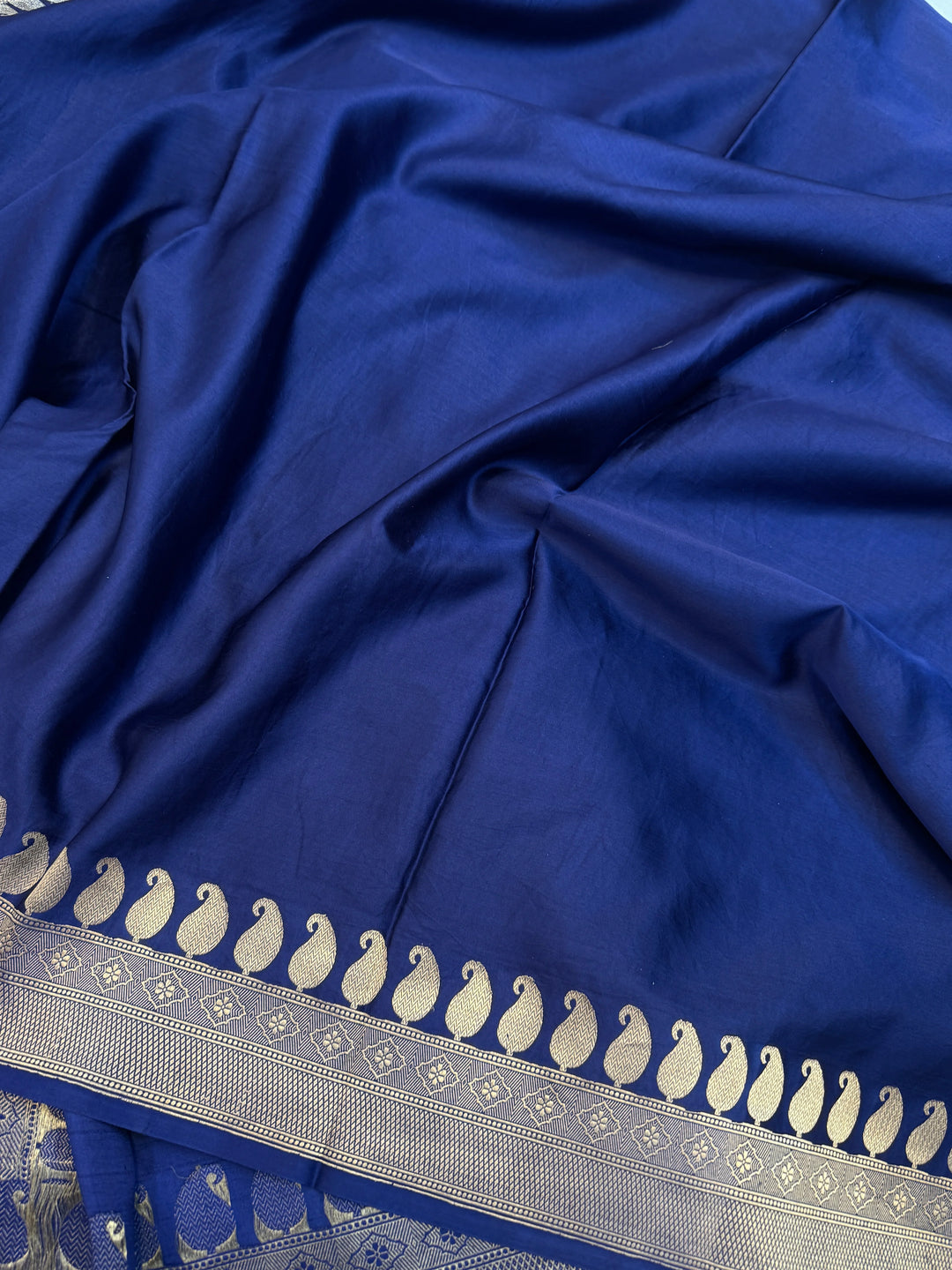 Navy Pure Mashru Silk Handloom Banarasi Saree