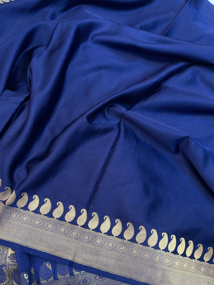 Navy Pure Mashru Silk Handloom Banarasi Saree
