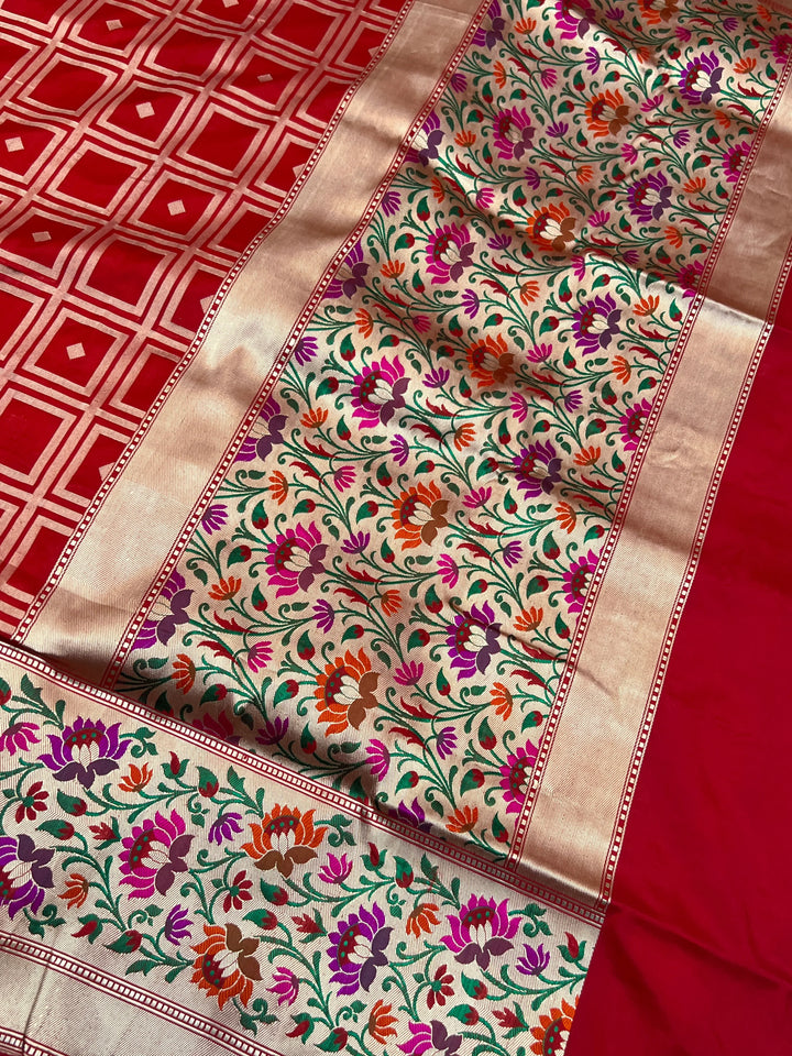 Red Pure Banarasi Handloom Katan Silk Saree