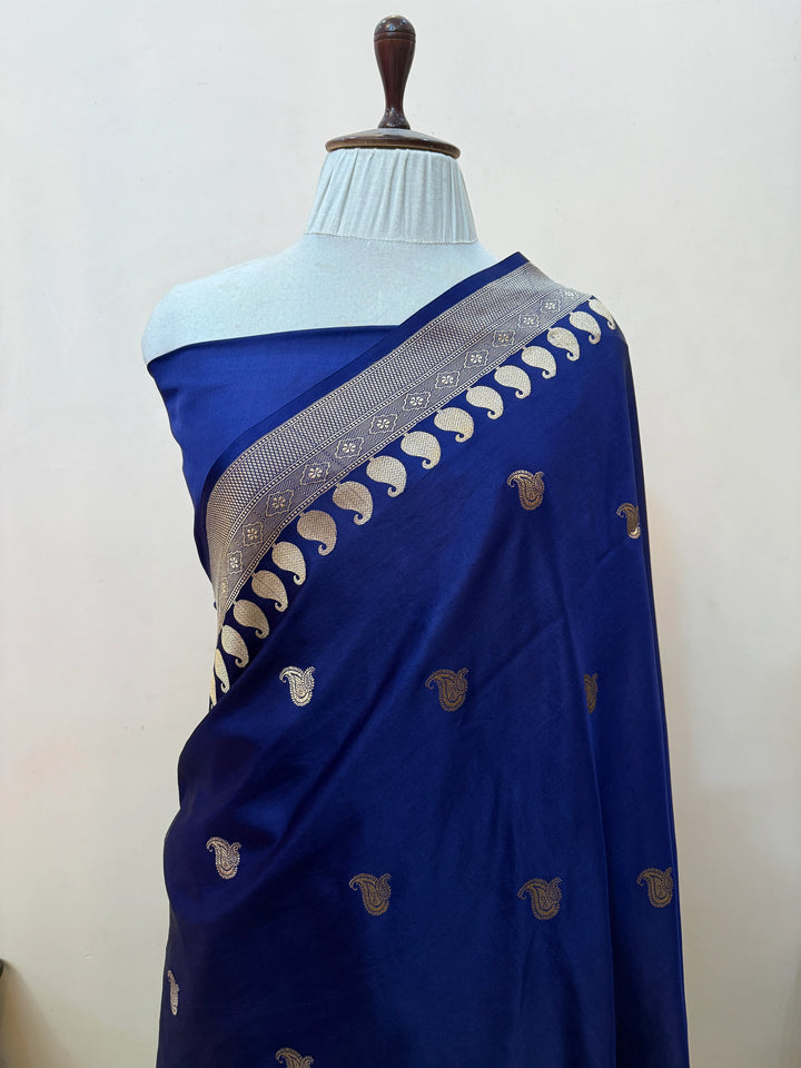 Navy Pure Mashru Silk Handloom Banarasi Saree