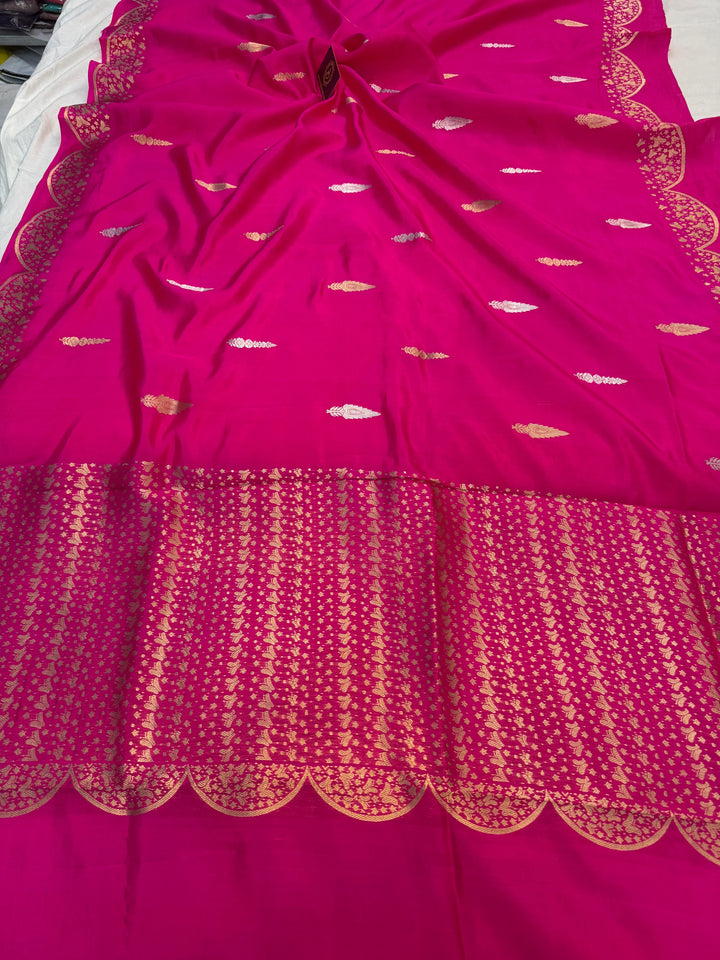 Rani Pink Pure Silk Handloom Banarasi Saree