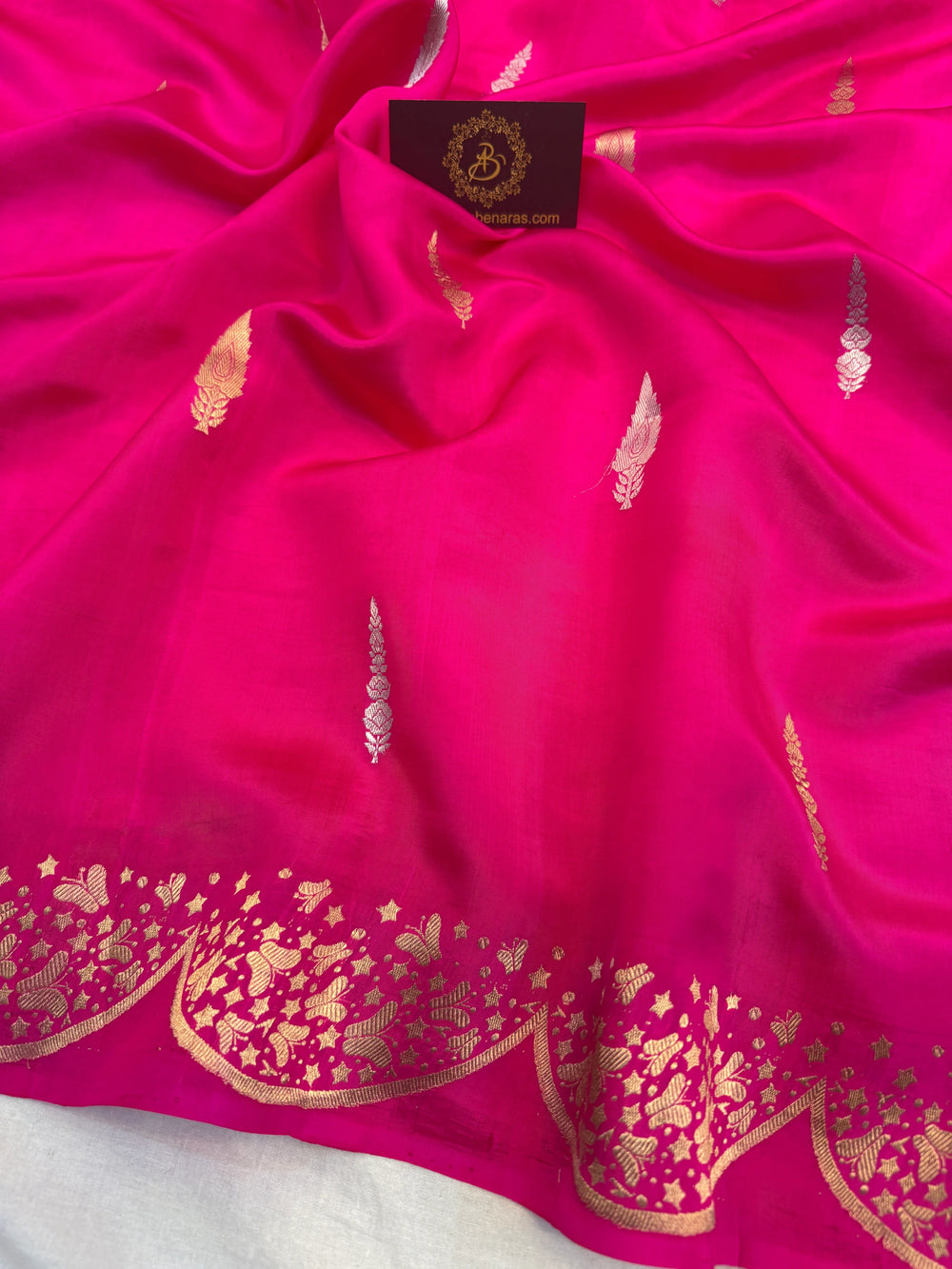 Rani Pink Pure Silk Handloom Banarasi Saree