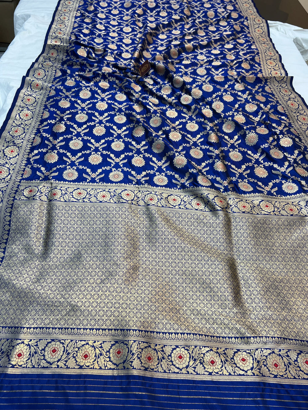 Royal Blue Pure Katan silk Handloom Banarasi Saree