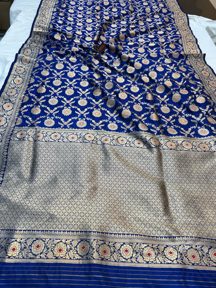 Royal Blue Pure Katan silk Handloom Banarasi Saree