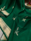 Dark Green Pure Banarasi Handloom Silk Saree - Aura Benaras