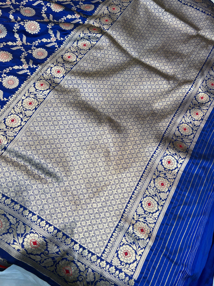 Royal Blue Pure Katan silk Handloom Banarasi Saree