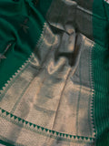 Dark Green Pure Banarasi Handloom Silk Saree - Aura Benaras