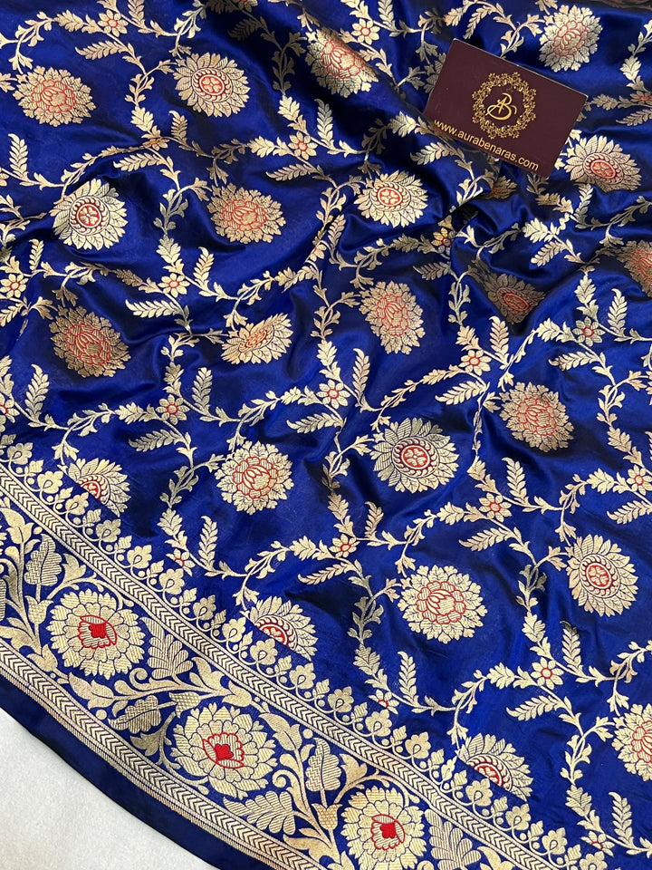 Royal Blue Pure Katan silk Handloom Banarasi Saree