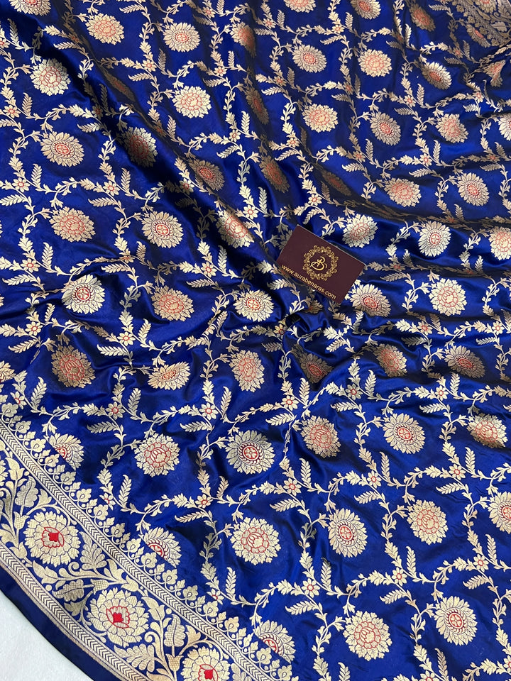 Royal Blue Pure Katan silk Handloom Banarasi Saree