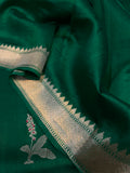 Dark Green Pure Banarasi Handloom Silk Saree - Aura Benaras