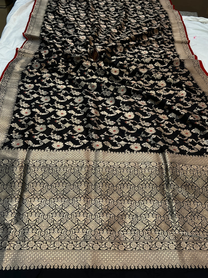 Black Pure Katan silk Handloom Banarasi Saree