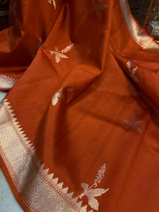 Orange Pure Banarasi Handloom Silk Saree - Aura Benaras