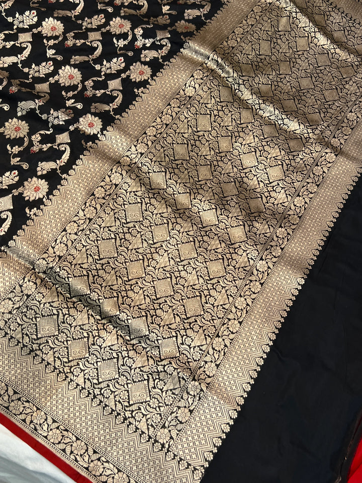 Black Pure Katan silk Handloom Banarasi Saree