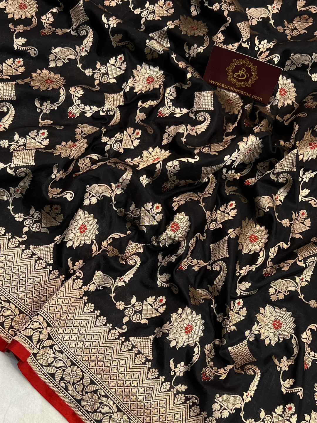 Black Pure Katan silk Handloom Banarasi Saree