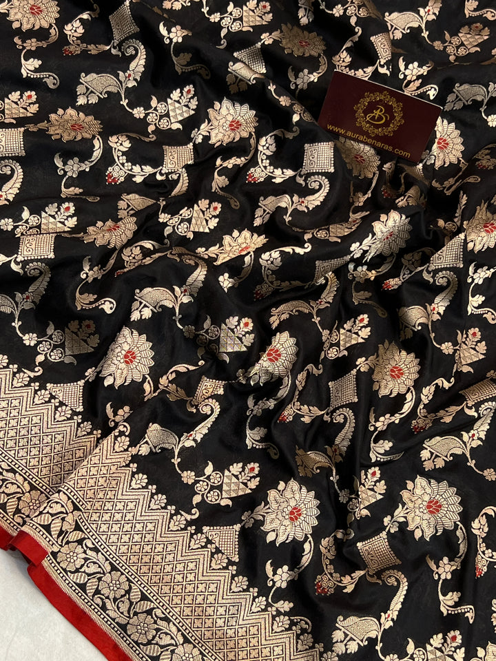 Black Pure Katan silk Handloom Banarasi Saree