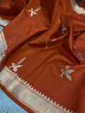 Orange Pure Banarasi Handloom Silk Saree - Aura Benaras