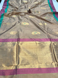 Beige Pure Banarasi Handloom Katan Silk Saree - Aura Benaras