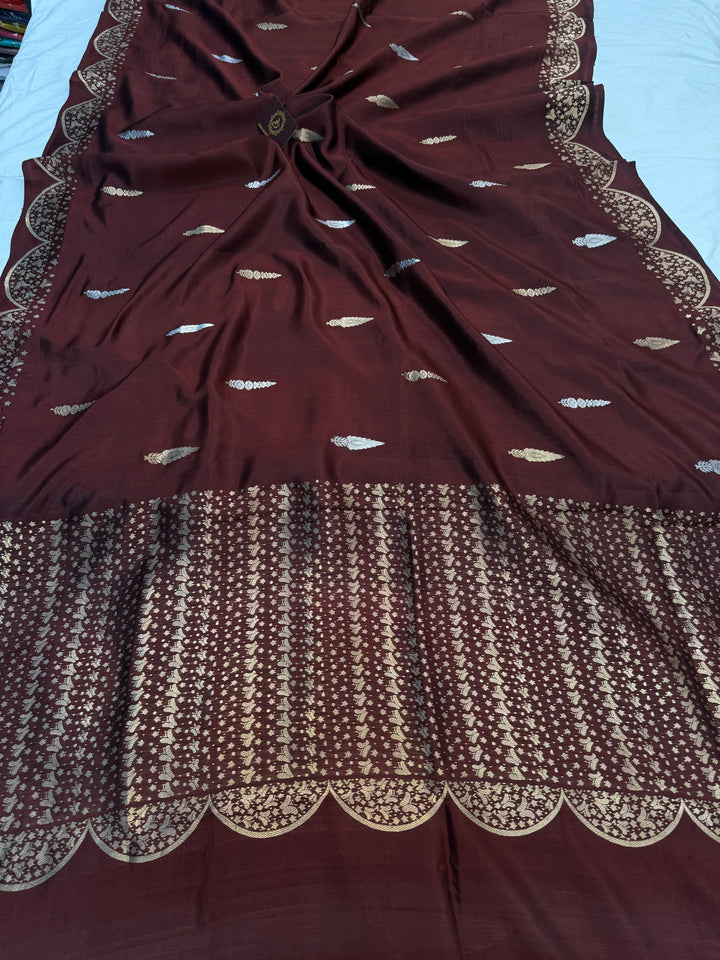 Brown Pure Silk Handloom Banarasi Saree