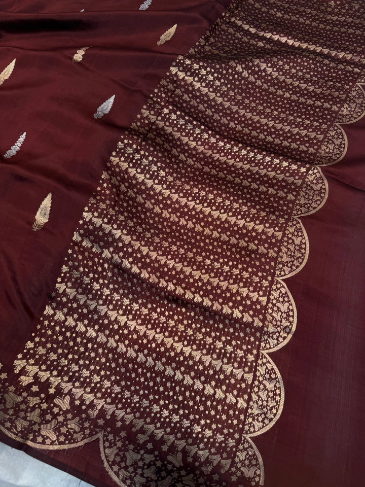 Brown Pure Silk Handloom Banarasi Saree