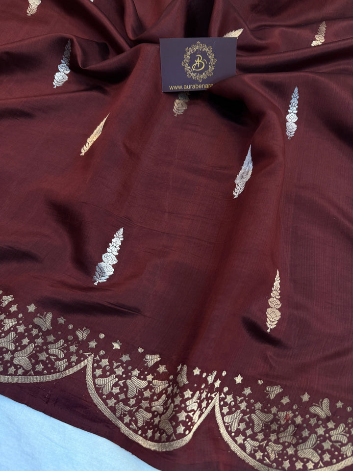 Brown Pure Silk Handloom Banarasi Saree