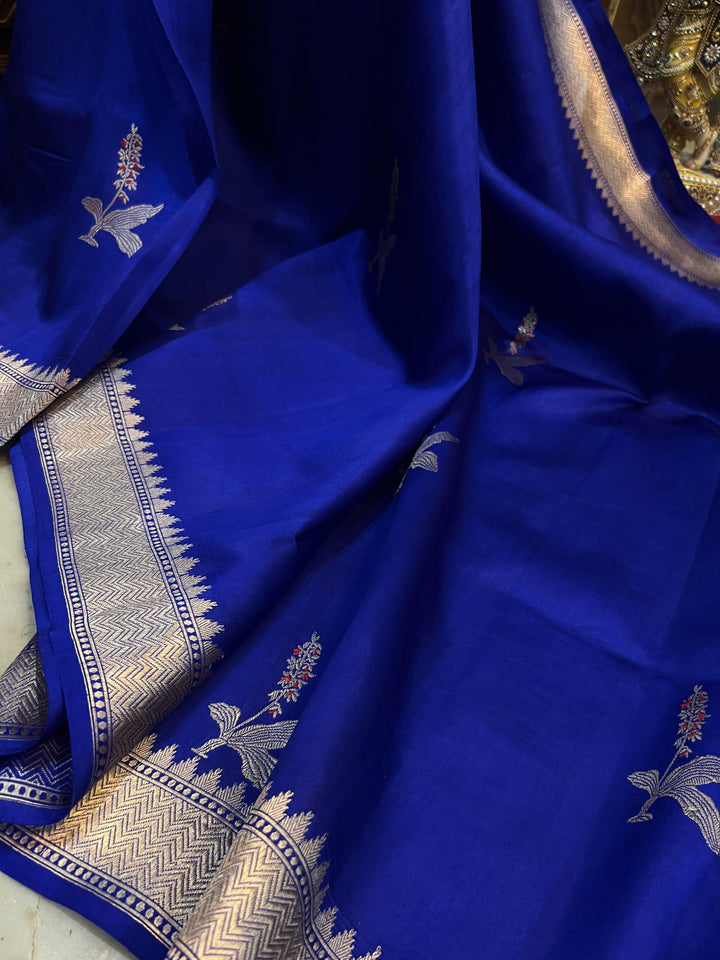 Royal Blue Pure Banarasi Handloom Silk Saree - Aura Benaras