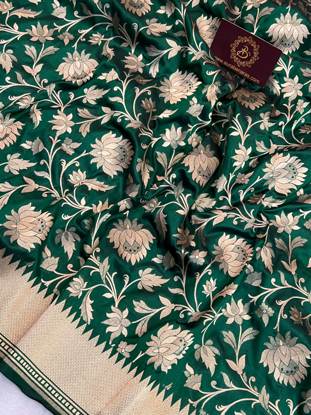 Bottle Green Pure Katan silk Handloom Banarasi Saree