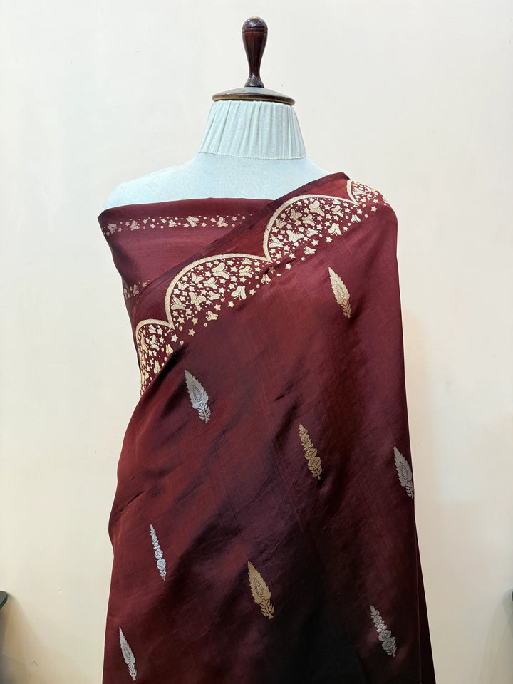 Brown Pure Silk Handloom Banarasi Saree