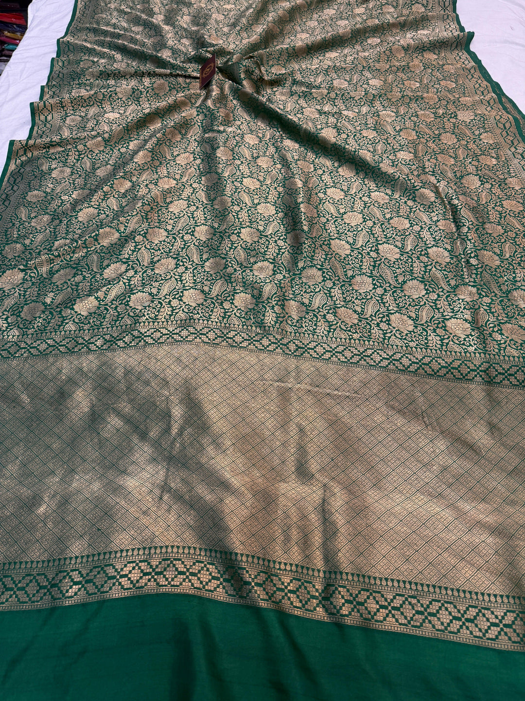 Bottle Green Pure Katan silk Handloom Banarasi Saree