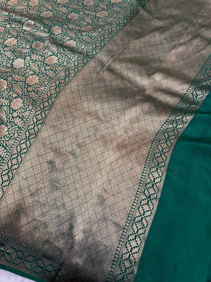 Bottle Green Pure Katan silk Handloom Banarasi Saree